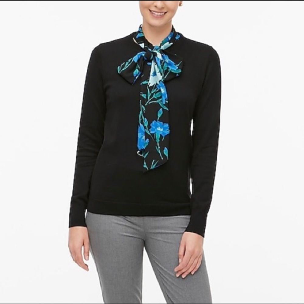 J. Crew black floral scarf neck‎ pullover sweater